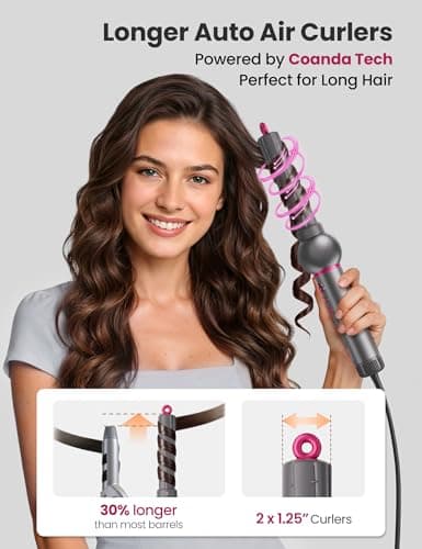 O.H.B 7 in 1 Hair Styler & High Speed Dryer Brush, 110,000RPM Blow Dryer Brush, Ionic Air Styler with Fast Drying, No Heat Damage Air Multi Styler for Volumize, Curl, Straighten, Travel Case, Gray - Thumbnail 5