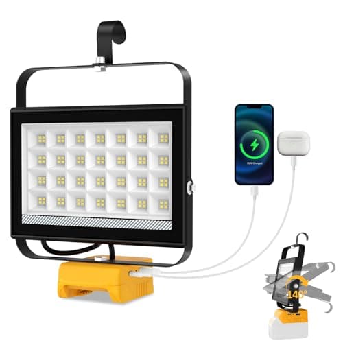 T-SUN 100W LED Work Light, 10000LM Portable Cordless Light Flood Compatible with Dewalt 20V Max Battery (Not Included), 2 USB Charging Ports for Jobsites, Workshops, Emergency, Outdoor
