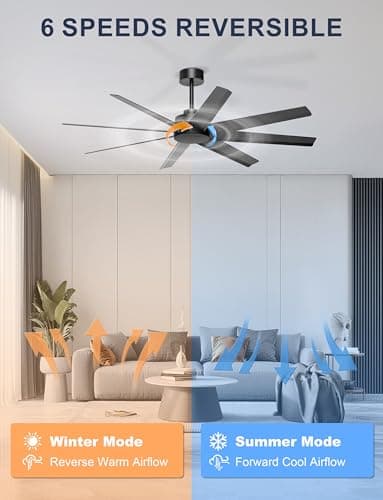 Ohniyou 60'' Ceiling Fan No Light - Modern Black 8 Blades Ceiling Fan Remote/APP Control, DC Motor Outdoor Fan for Covered Patio, Living Room, Shop, Garage - Thumbnail 4