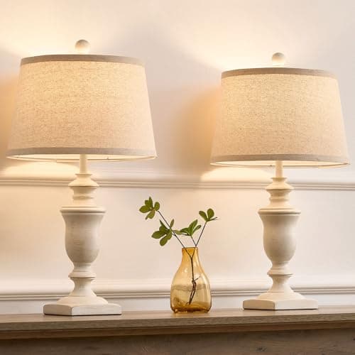 SAIWEYA 23" Farmhouse Table Lamps Set of 2, 3 Way Dimmable Lamps with 2 LED Bulbs and Rocker Switch, Vintage Nightstand Lamp for Bedroom Living Room Office End Table Entryway, White - Image 1