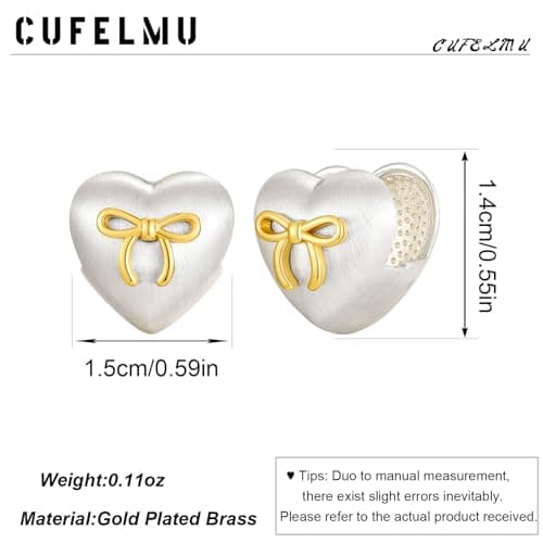 CUFELMU Brushed Silver Heart Huggie Earrings for Women with Bow Design, Matte Finish Hoop Earrings, Romantic Jewelry Gift - Thumbnail 6