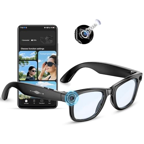 Mingtawn AI Smart Glasses 4K HD Camera, BT Call, 800W Anti-Shake Camera Glasses with Video Recording Dual Mic, Simultaneous Interpretation/GPT Identify Objects, 270mAh Blue Light Glasses（Blue Light