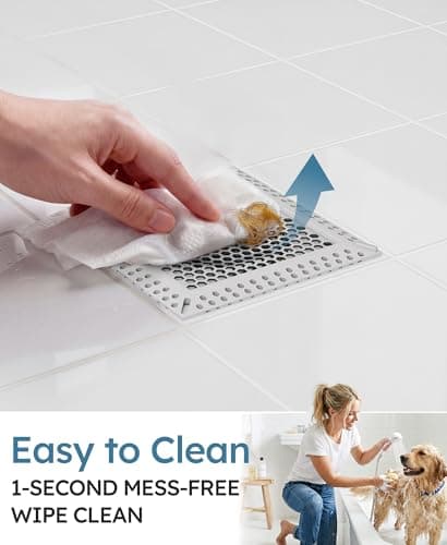 BAOTIYA Square Shower Drain Hair Catcher, Flat Shower Drain Hair Catcher, Anti-Clogging Fast Drainage, Anti-Slip & Stays in Place, Easy Clean Fits Bathroom Hair Catcher for Shower (Gray, 4 inch) - Thumbnail 6