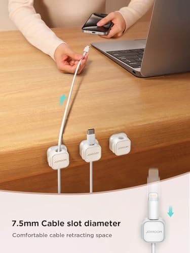 9 Pack Magnetic Cable Clips [Cable Smooth Adjustable] Cord Holder, Under Desk Cable Management, JOYROOM Adhesive Wire Holder Keeper Organizer for Home Office Desk Phone Car Wall Desktop Nightstand - Thumbnail 3