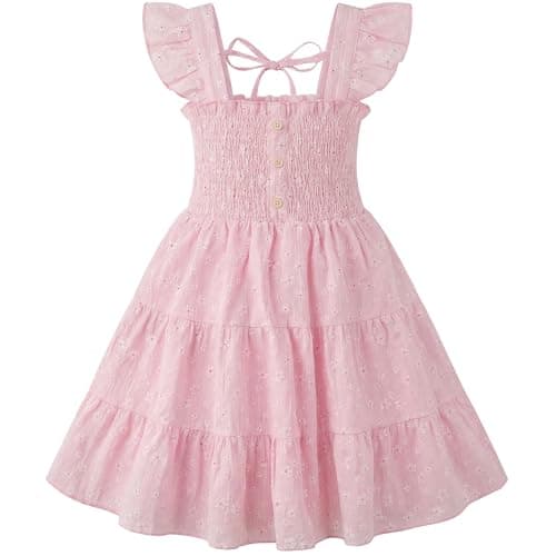 HONGTEYA Toddler Girl Dress Ruffle Sleeveless Princess Dresses, Summer Dress Beach Sundress (US, Age, 3 Years, 4 Years, Pink Flower) - Image 1