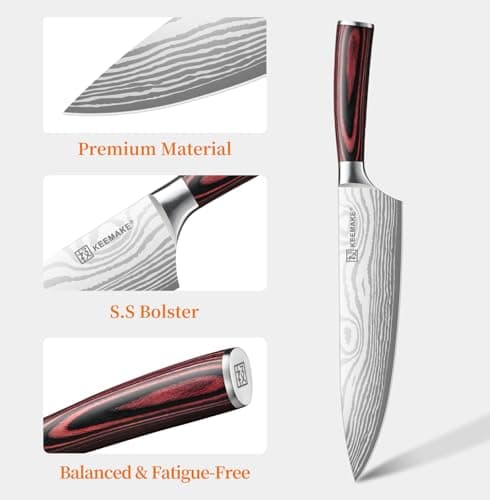 KEEMAKE Chef Knife - 8 Inch High Carbon Stainless Steel Kitchen Knife with Ergonomic Handle, Professional Kitchen Gadgets with Gift Box for Men and Women, Father Day Gifts - Thumbnail 3