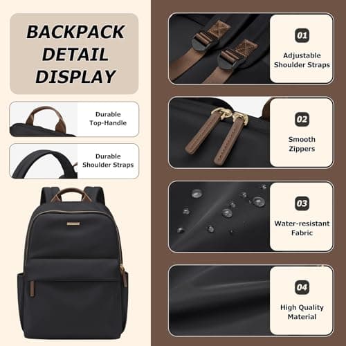 GOLF QUALITY Laptop Backpack for Women Fit 14 Inch Stylish Daypack Notebook Travel Work Commuter Casual Daypack Backpack Purse for Women Travel Business (Black) - Thumbnail 4