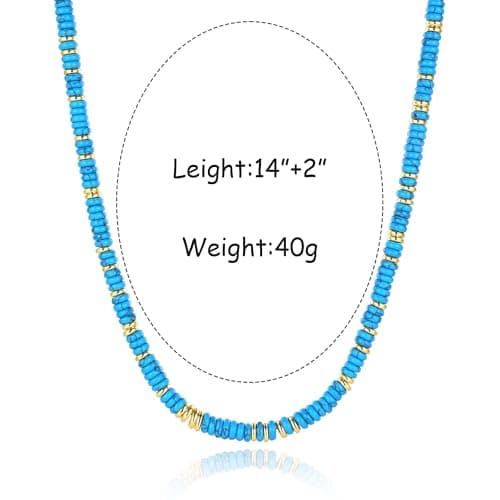 chorfla Beaded Gemstone Necklaces for Women, Bohemian Colored Choker Natural Stone Bead Decoration Summer Beach Handmade Jewelry Necklace (Dark Sapphire) - Thumbnail 4