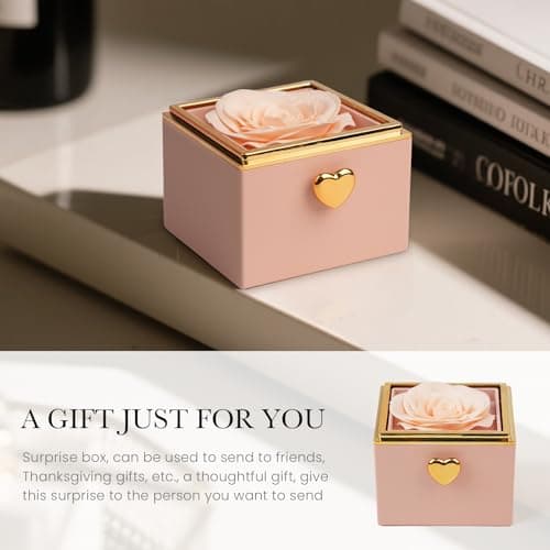 mountova Valentine’s Day Gift for Her Preserved Rose Surprise Box with Heart Necklace, Luxury Flip Jewelry Box, Romantic Gift for Girlfriend or Wife, Anniversary & Proposal (pink) - Thumbnail 2