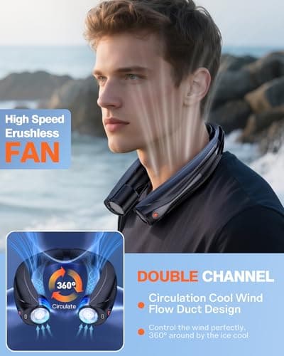 Vexolta Portable Neck Fan, 6000mAh Personal Fan, 360° Cooling Rechargeable Wearable Fan, 6 Speeds Adjustable Hands-Free Fans for Travel, Outdoor, Office, Ideal Summer Gifts - Thumbnail 4