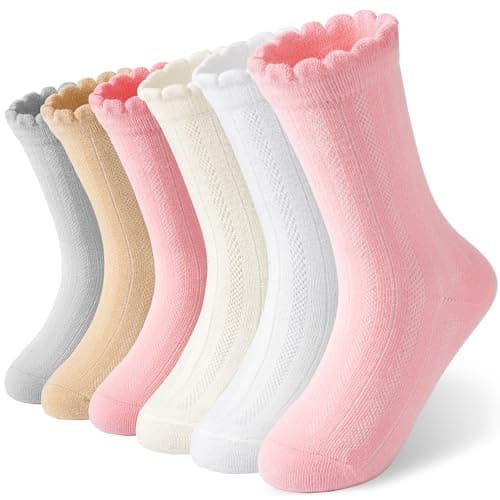 HONGTEYA Ruffle Socks for Girls Kids Cotton Crew Ankle Cute Frilly Dress Socks (US, Age, 10 Years, 14 Years, Mix) - Image 1