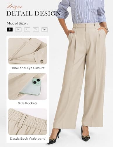 GRACE KARIN Wide Leg Slacks Women High Waisted Wrinkle Free Trousers Summer Breathable Work Pants with Pockets Apricot XX-Large - Thumbnail 3