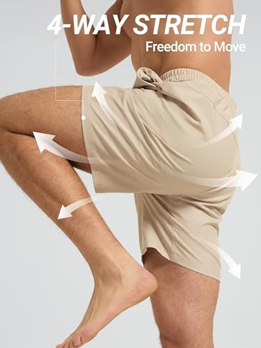 Arcweg Mens Swim Trunks 7 inch Quick Dry Athletic Shorts Casual Swimwear for Men with Mesh Liner & Zipper Pocket Light Khaki - Thumbnail 4