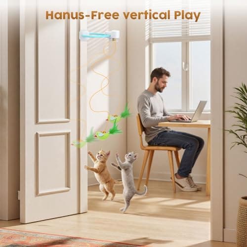 Interactive Cat Toys for Indoor Cats: Automatic Flying Bird Feather Wand Chase Exercise Enrichment Stimulation, USB Rechargeable Durable Safe Hanging Toy for Bored Kittens Adult Multi Cat Households - Thumbnail 2