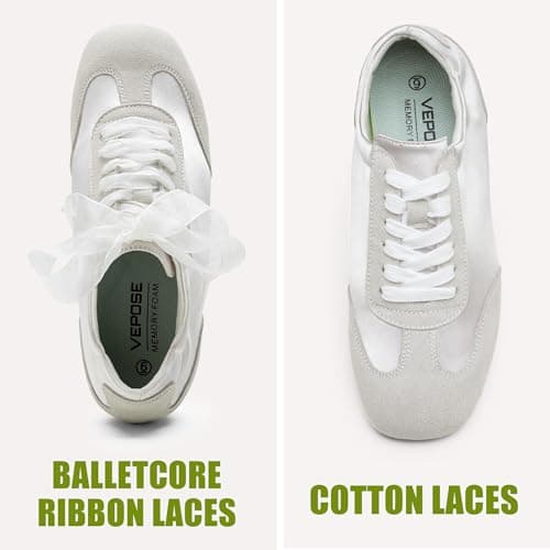 Vepose Women's Satin & Suede Gat Sneakers - Grey Retro Classic Fashion Trainers Ribbon Laces - Lightweight Memory Foam & Non-Slip Comfort Walking Shoes Travel Everyday, Size 6M US (CJY8202 Grey 06) - Thumbnail 4