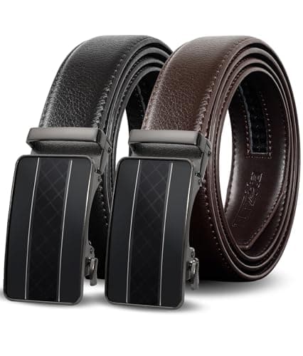 Truyis Leather Ratchet Belts For Men 2 Pack,Slide Ratcheting Belt,Adjustable Click Dress Belt - Image 1