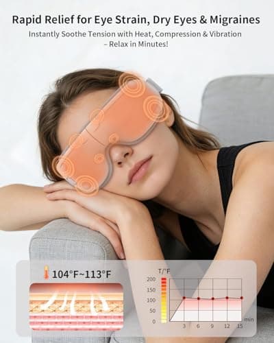 CUZRICH Eye Massager with Heat and Compression - Classic White Heated Eye Mask with Vibration, Bluetooth Music, 6 Modes, Rechargeable 1200mAh Battery for Eye Strain, Dry Eyes, Migraines Relief - Thumbnail 2