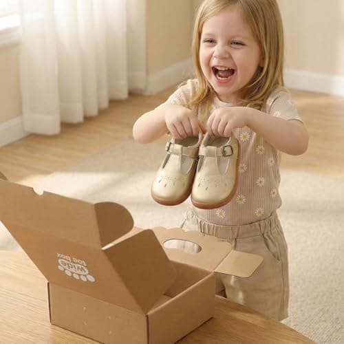 WIDE TOE BOX Toddler Mary Jane Dress Shoes Little Girl Party Dress Shoes Uniform Shoes for School Wedding Shoes,Gold Toddler 6 - Thumbnail 3