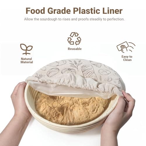 2 Pack Bread Bags & 10in Bowl Covers with Plastic Liners for Homemade Bread - Thumbnail 3