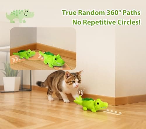 ZeLing HTL Interactive Cat Toys for Indoor Cats – Auto Moving Alligator with 360° Random Movement & Tail Wagging, Rechargeable Cat Exercise Toy with Catnip, Self-Play Fun for Bored Adult Cats-Green - Thumbnail 2