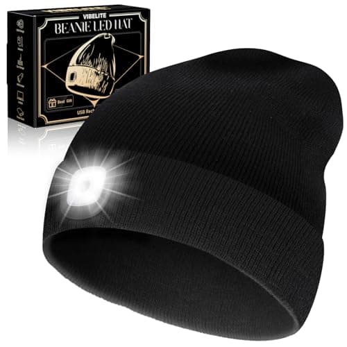 VIBELITE LED Beanie Hat with Light, USB Rechargeable LED Headlamp for Hiking, Camping, Fathers Day Gift for Dad, Husband, Birthday Gifts for Men, Women, Dad Gifts from Daughter, Wife, Black - Image 1