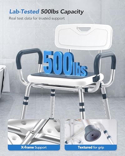 Adjustable Shower Chair for Seniors with Arms and Back, Height Adjustable Bath Seat for Elderly and Disabled, Non-Slip Shower Seat for Inside Shower, HSA/FSA Eligible Bath Chair for Bathtub - Thumbnail 4