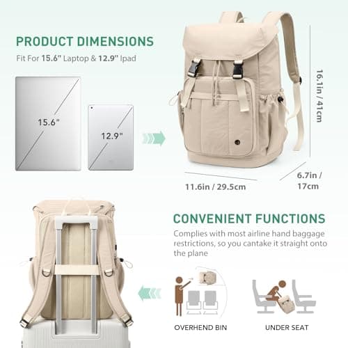 GOLF QUALITY Laptop Backpack for Women Vintage Travel Backpack Purse Casual Daypacks for Men Fashion Teacher Nurse Bag for Work Business College, Fits up to 15.6Inch Notebook,Apricot - Thumbnail 2