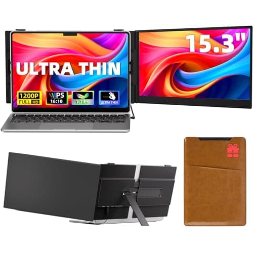 15.3" Laptop Screen Extender, Ultra-thin Portable Monitor FHD 1080P IPS, Dual Screen Extra Travel Monitor for Laptops 13-17" with USB-C/HDMI Port, Plug & Play for Windows/Mac/Android/Switch/PS