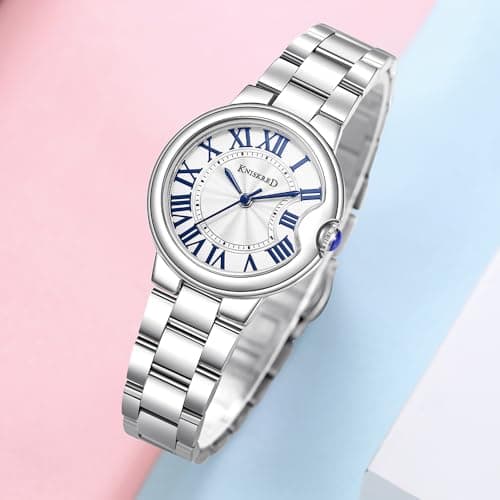 KNISKRED Classic Watch for Women with Vintage Roman Numerals and Solid Stainless Steel Band Ladies Casual Watch (Silver) - Thumbnail 3