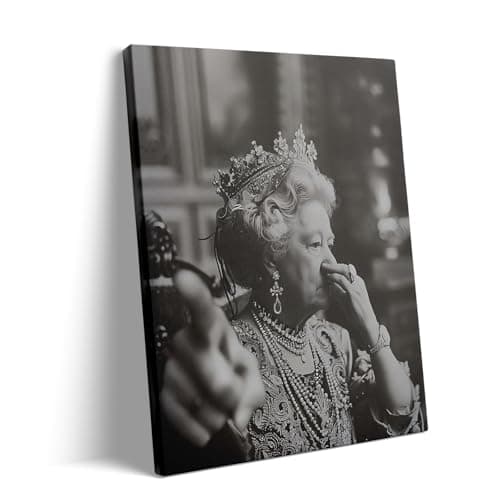 VYPEROCK Funny Framed Canvas Wall Art Bathroom Decor Queen Covers Her Nose and Points At You Poster Print Humorous Oil Paintings Modern Artwork for Living Room Dorm Wall Home Decoration (11x14inch) - Image 1