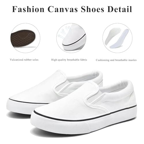 Women's Slip on Canvas Shoes Classic Casual Sneaker, Fashion Sneakers for Walking No Lace Travel White - Thumbnail 5