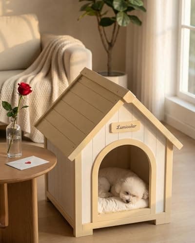 Indoor Dog House for Small & Medium Dogs, Natural Solid Wood Pet House with Cushion, Modern Indoor Design (Natural, 21.7" L x 23.6" W x 27.6" H, L1) - Thumbnail 3