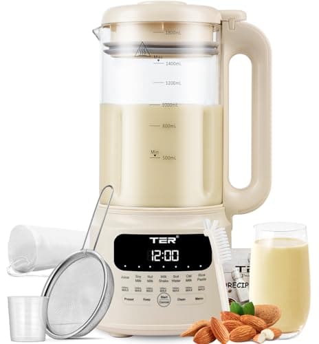 TER Nut Milk Maker Machine, 10-in-1 Soy Milk Maker for Almond/Oat/Soy Milk, Juice, Milkshake, Rice Paste, Auto Clean/24H Preset Time/12H Keep Warm, with 7 Accessories, Beige - Image 1