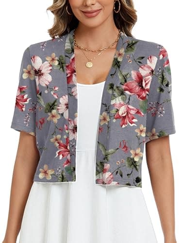 Heymoments Women's Thin Shrugs for Dresses Slate Gray Bouquet X-Large Open Front Short Sleeve Lightweight Coat Cropped Tops Shawls and Wraps Cardigan Dressy Clothes - Image 1