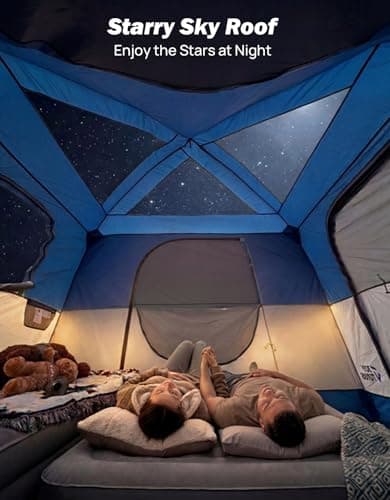 JOYTUTUS SUV Tent with Screen Porch, Rainfly and Awning for Family Camping, 60% More Space Car Tent for 5-9 Person, Dual-Use Camping Tent with 2 Rooms, Double Door, Starry Sky Roof, Gray Blue - Thumbnail 6