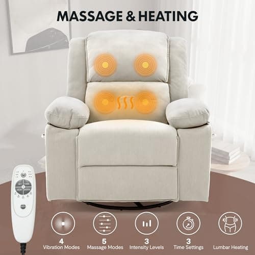 FLEXISPOT Swivel Rocker Recliner Chair for Adults, Massage Recliner Rocking Chair Nursery, 360° Swivel Nursery Glider for Living Room Bedroom, Beige (XRC2) - Thumbnail 3