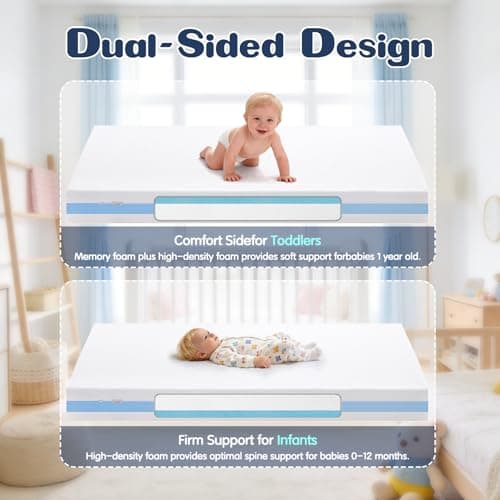 voomf Crib Mattress, Dual Sided Memory Foam Baby Toddler Bed Mattress, 52" x 27.6" x 5.5" Soft Breathable Mattresses with Removable Machine Washable Cover, Fits Standard Cribs&Toddler Beds - Thumbnail 5