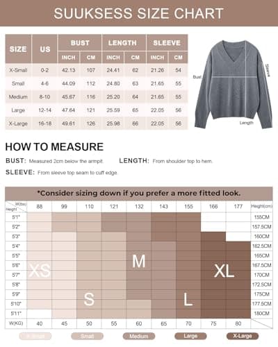 SUUKSESS Women Cashmere Oversized Sweaters V Neck Pullover Tops Fall Winter Long Sleeve Jumpers (Jet Black,L) - Thumbnail 6