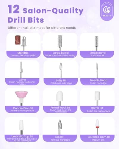 CozyZen Cordless Electric Nail Drill, 45000 RPM Rechargeable Diamond E-File, Portable & Low Noise for Acrylic/Gel Nails, Manicure & Pedicure - Professional & Home Use - Thumbnail 3