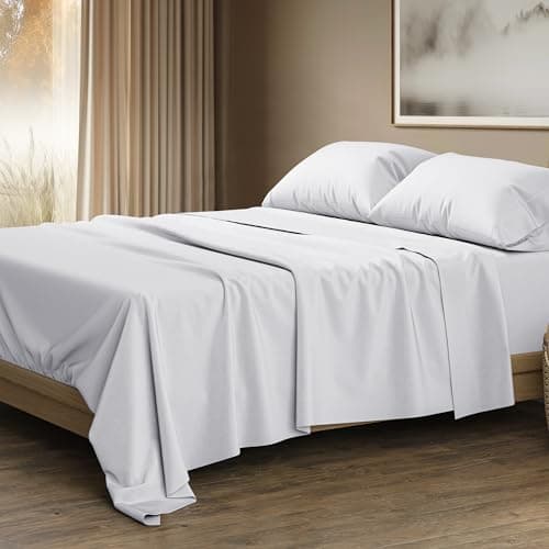 THREAD SPREAD 100% Egyptian Cotton King Size Sheets Set - Luxury 1500 Series Egyptian Cotton Sheets King Size (4 PC, White), Silky Soft, Sateen Weave, Cooling & Breathable, 17" Deep Pocket Bed Set - Image 1