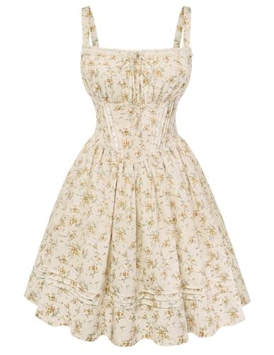 Scarlet Darkness Floral Corset Dress Summer Mini Dresses for Women Teens 2026 Graduation Sundress Yellow Ditsy S - Image 1