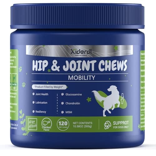 Xiderdl Dog Hip & Joint Supplement Chews with Glucosamine, Chondroitin & MSM – Joint Support Chews with Vitamins C & E for Dogs 120 Soft Chews
