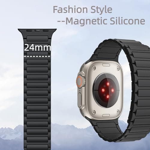 Magnetic Watch Band for Apple Watch Bands Ultra 3/2/1 bands for men women iwatch band 49mm 46mm 45mm 44mm 42mm Sport Silicone Wristband Strong Magnet link Strap for apple watch SE 3/2/1 ,Series 11 10 9 8 7 6 5 4 3 2 1 ,Black - Thumbnail 2