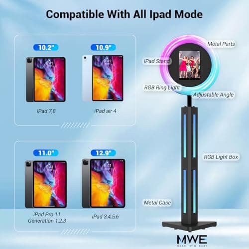 Photo Booth Compatible with Ipad 12.9in 11in 10.9in 10.2in, Photo Booth Machine with ChackTok PhotoBooth VIP Member, Ring Light, Selfie Photo Booth for Parties,Wedding and Events - Thumbnail 2
