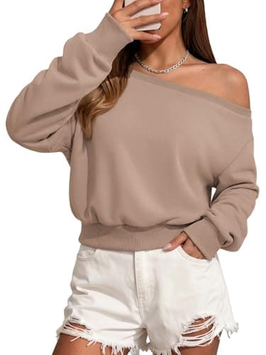 ATHMILE Womens Off the Shoulder Sweatshirt Crop Top Long Sleeve Pullover Comfy Sexy Y2K Casual Fall Outfits 2026
