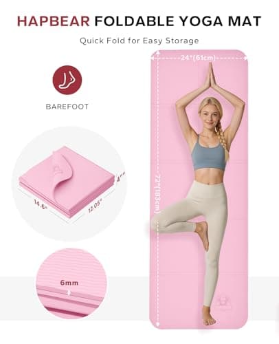HAPBEAR Foldable Yoga Mat - 72"x24"x0.24" (6mm), Non-Slip TPE Exercise Mat for Home Workout, Yoga, Pilates,Stretching, & Travel, Durable & Eco-Friendly, Includes Carry Bag - Thumbnail 2