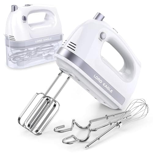 Lord Eagle Hand Mixer Electric Handheld 400W, 5-Speed Lightweight Kitchen Mixer with Storage Case, 5 Stainless Steel Attachments for Baking Cake Egg Cream Food Beater, Turbo+Eject Button