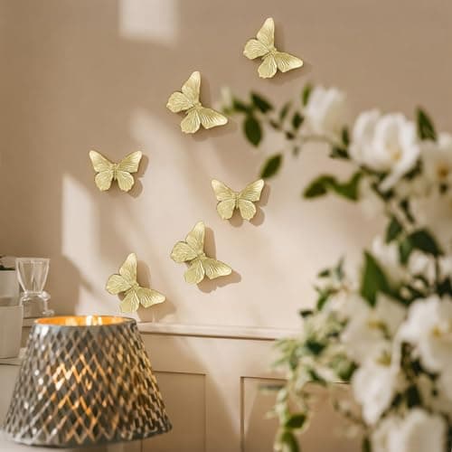 GUSFREUD 3D Butterfly Wall Decor Set – Resin Wall Decorations for Living Room, Bedroom, Garden, Yard, Outdoor and Gallery Walls - Antique Gold - Set of 3 - Thumbnail 6