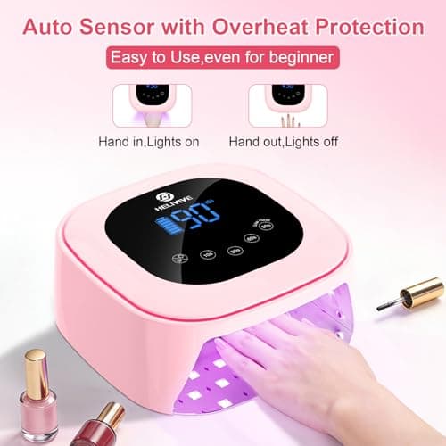 HELIVIVE Cordless UV LED Nail Lamp, 80W Rechargeable Nail Dryer with 4 Timers, Atmosphere Light & Mirror Base, UV Light for All Gel Nails, Ideal for Training,Nail Art Practice,Home & Salon Use (Pink) - Thumbnail 6