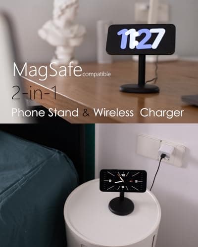 Mag Safe Charger Stand for iPhone 17/Air/16/15/14/13/12,15W Fast Charging,Wireless Charging Pad Compatible with MagSafe Suitable for Desk or Nightstand (No Adapter/Angle Fixed) - Thumbnail 2